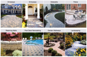 driveway, entryway, sidewalk, patio, retaining walls, pool deck remodeling, garden walkways, landscaping