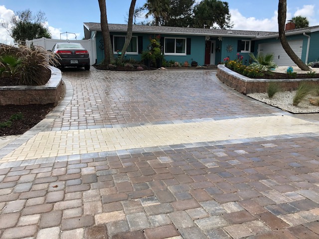 Stone paved residential driveway
